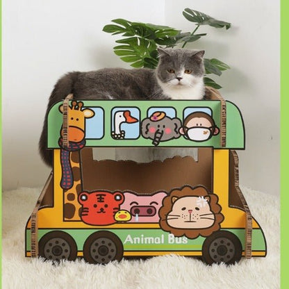 Double-Decker Cat Scratcher Bed with Removable Pads, Safari & School Bus-Cat Scratcher Bed-6-Colydia