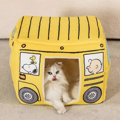 Charming Cotton School Bus Pet Bed with Removable Mat, Multiple Sizes-Pet Bed-1-Colydia