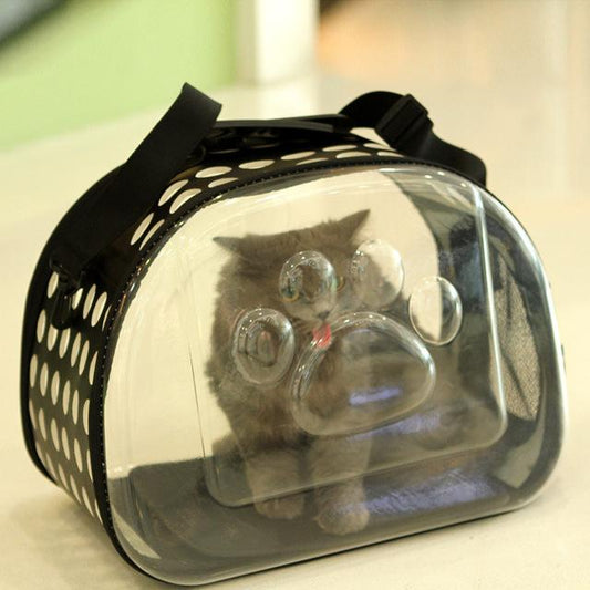 Large PVC See Thru Pet Carrier with Collapsible Design 15.5 lbs-Pet Carrier-Black-42x26x35cm-1-Colydia