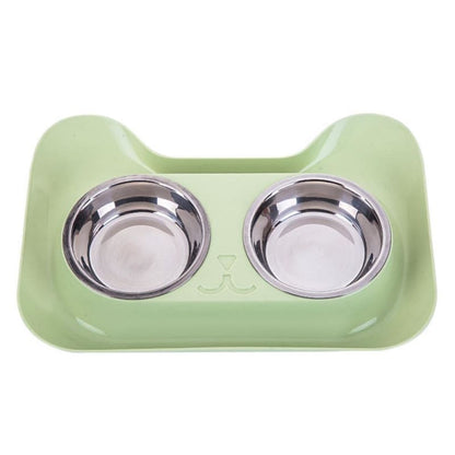 Double Cat Bowl Set with Anti-Spill Rim & Easy Cleaning Catcher-Double Cat Bowl Set-Green-14-Colydia