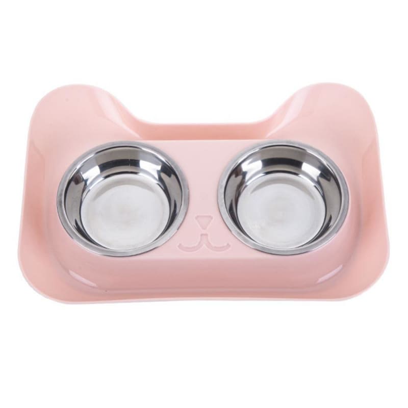 Double Cat Bowl Set with Anti-Spill Rim & Easy Cleaning Catcher-Double Cat Bowl Set-Pink-12-Colydia