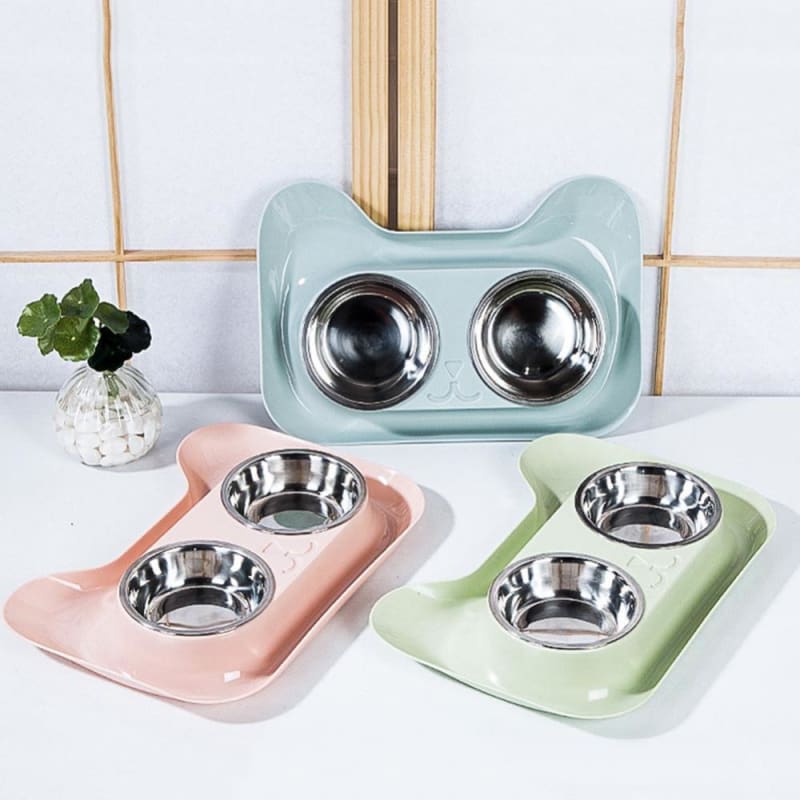 Double Cat Bowl Set with Anti-Spill Rim & Easy Cleaning Catcher-Double Cat Bowl Set-3-Colydia