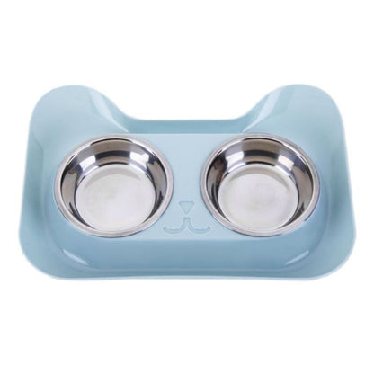 Double Cat Bowl Set with Anti-Spill Rim & Easy Cleaning Catcher-Double Cat Bowl Set-Blue-13-Colydia