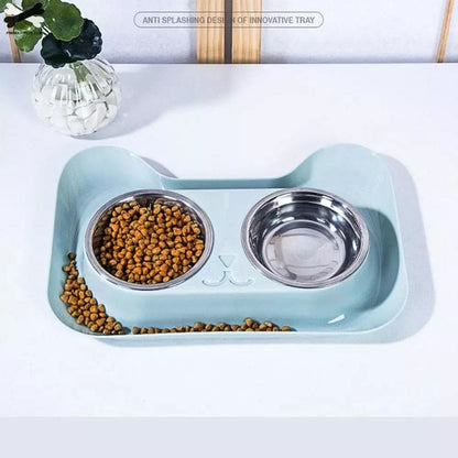 Double Cat Bowl Set with Anti-Spill Rim & Easy Cleaning Catcher-Double Cat Bowl Set-2-Colydia