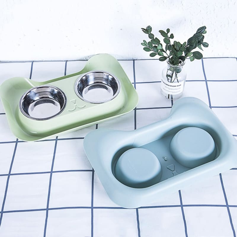 Double Cat Bowl Set with Anti-Spill Rim & Easy Cleaning Catcher-Double Cat Bowl Set-7-Colydia