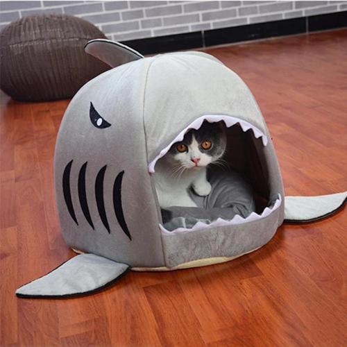 Cozy Shark Pet Bed for Small and Medium Pets, Fun Design-Pet Bed-Gray-S-1-Colydia