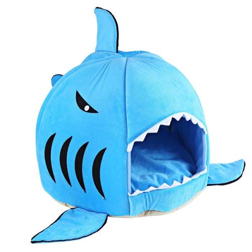 Cozy Shark Pet Bed for Small and Medium Pets, Fun Design-Pet Bed-Blue-S-2-Colydia