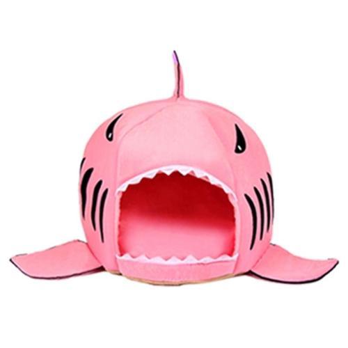 Cozy Shark Pet Bed for Small and Medium Pets, Fun Design-Pet Bed-Pink-S-3-Colydia