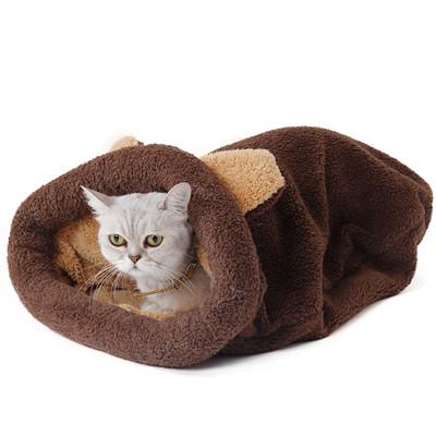 Plush Cat Hideout Sack - Cozy, Soft & Warm Sleep Nest for Cats-Cat Bed-Brown-5-Colydia