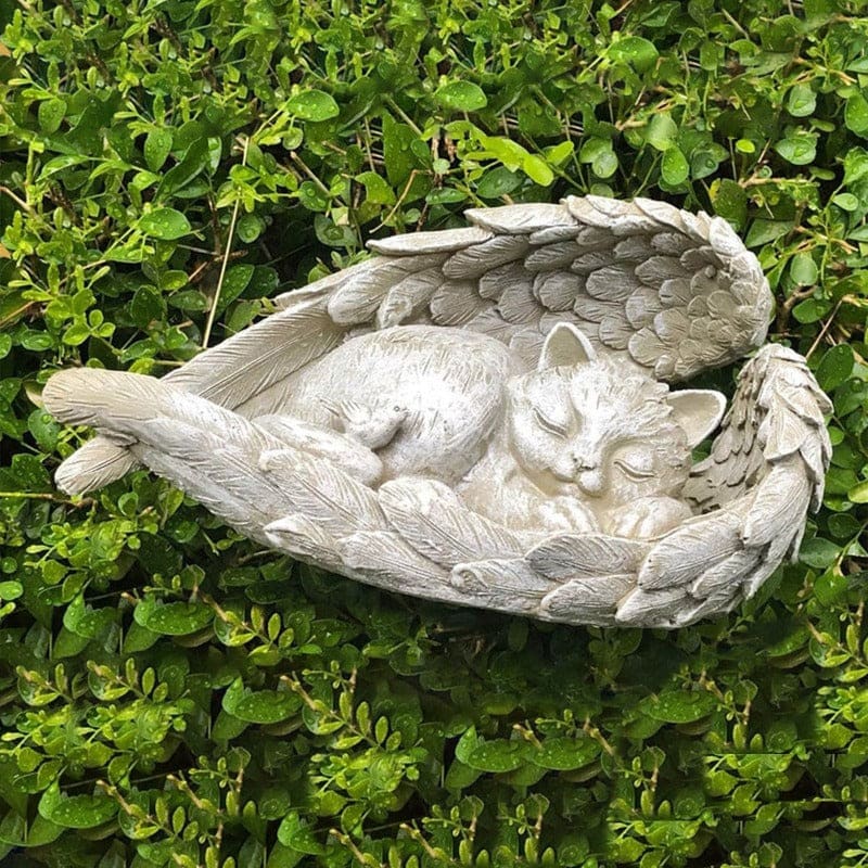 Serene Cat Angel Memorial Statue – Weather-Resistant Tribute Figurine-Cat Memorial Statue-1-Colydia