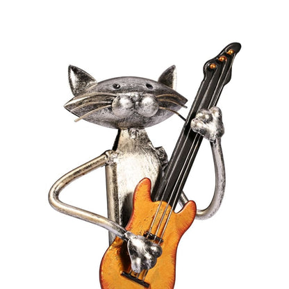 Handcrafted Wrought Iron Musician Cat Figurine - Unique Home Decor-Figurine Decor-12-Colydia