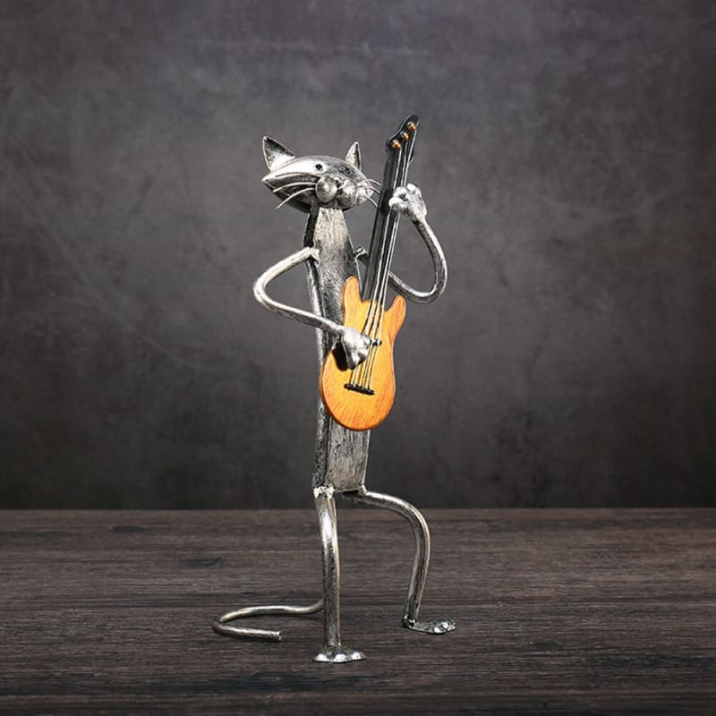 Handcrafted Wrought Iron Musician Cat Figurine - Unique Home Decor-Figurine Decor-2-Colydia