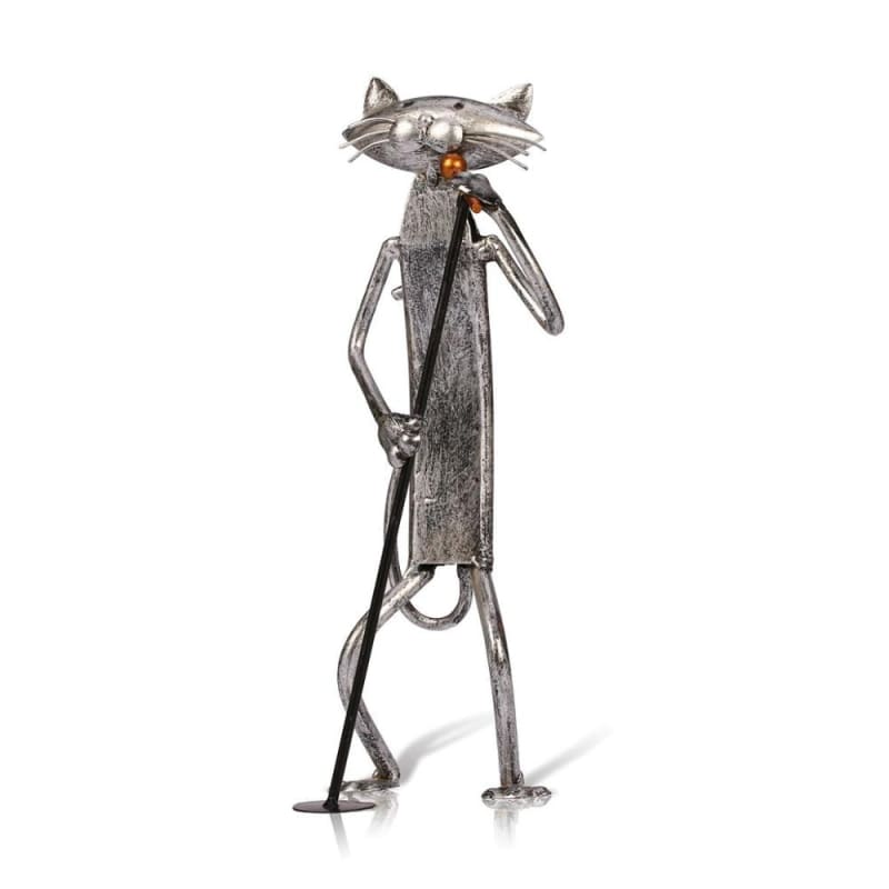 Handcrafted Wrought Iron Musician Cat Figurine - Unique Home Decor-Figurine Decor-Singer Cat-15-Colydia