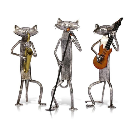 Handcrafted Wrought Iron Musician Cat Figurine - Unique Home Decor-Figurine Decor-5-Colydia