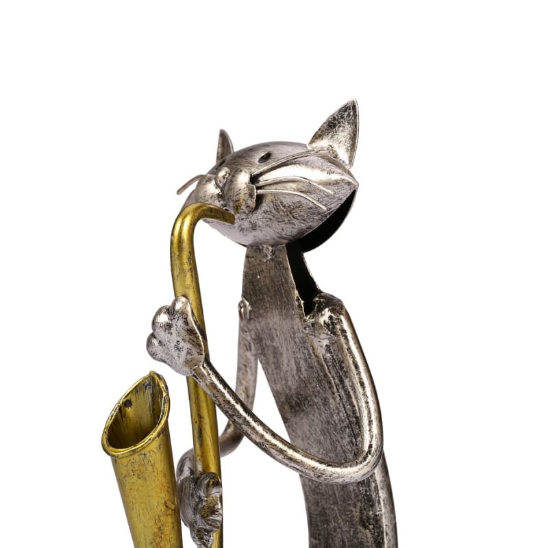 Handcrafted Wrought Iron Musician Cat Figurine - Unique Home Decor-Figurine Decor-11-Colydia