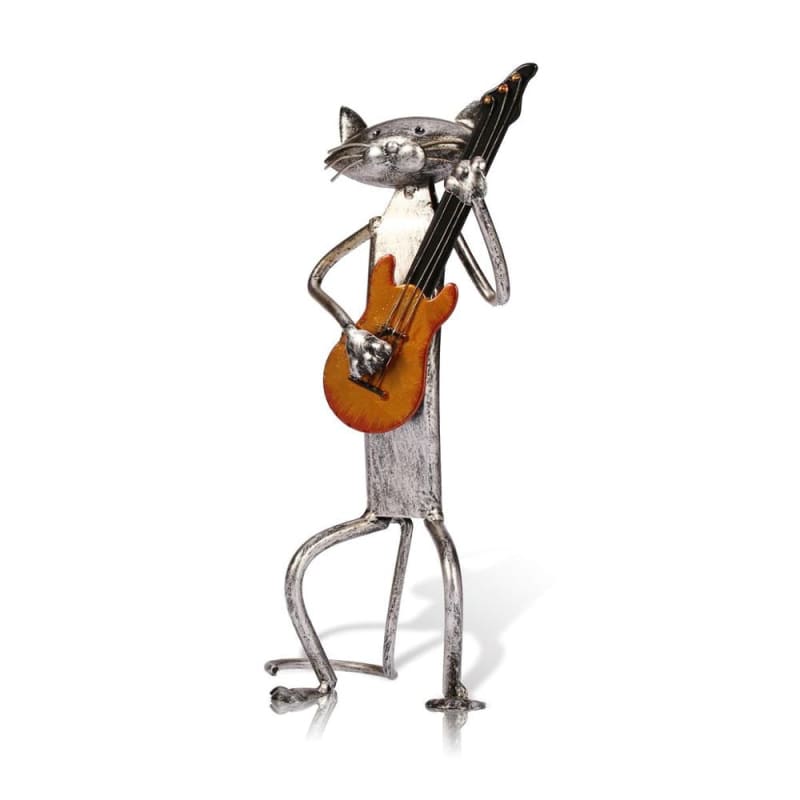 Handcrafted Wrought Iron Musician Cat Figurine - Unique Home Decor-Figurine Decor-Guitar Cat-16-Colydia