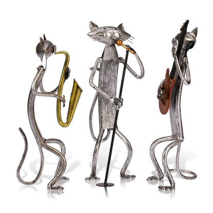 Handcrafted Wrought Iron Musician Cat Figurine - Unique Home Decor-Figurine Decor-7-Colydia