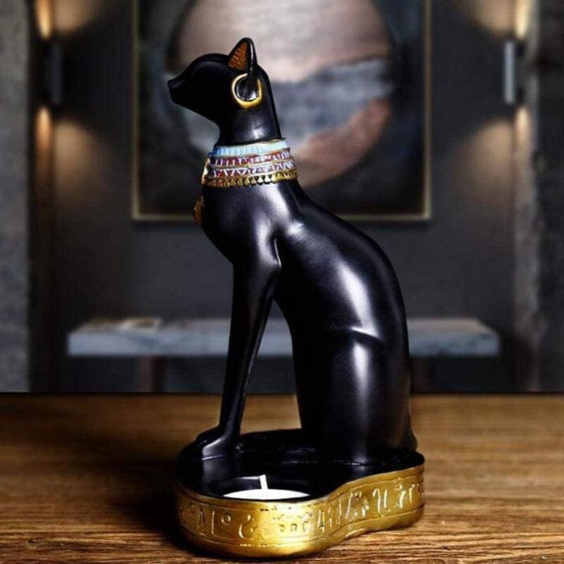 Ancient Egyptian Black Cat Candle Holder - Resin Statuette Decor-Candle Holder Statuette-L16cmxH20cm-2-Colydia