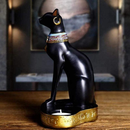 Ancient Egyptian Black Cat Candle Holder - Resin Statuette Decor-Candle Holder Statuette-L16cmxH20cm-2-Colydia