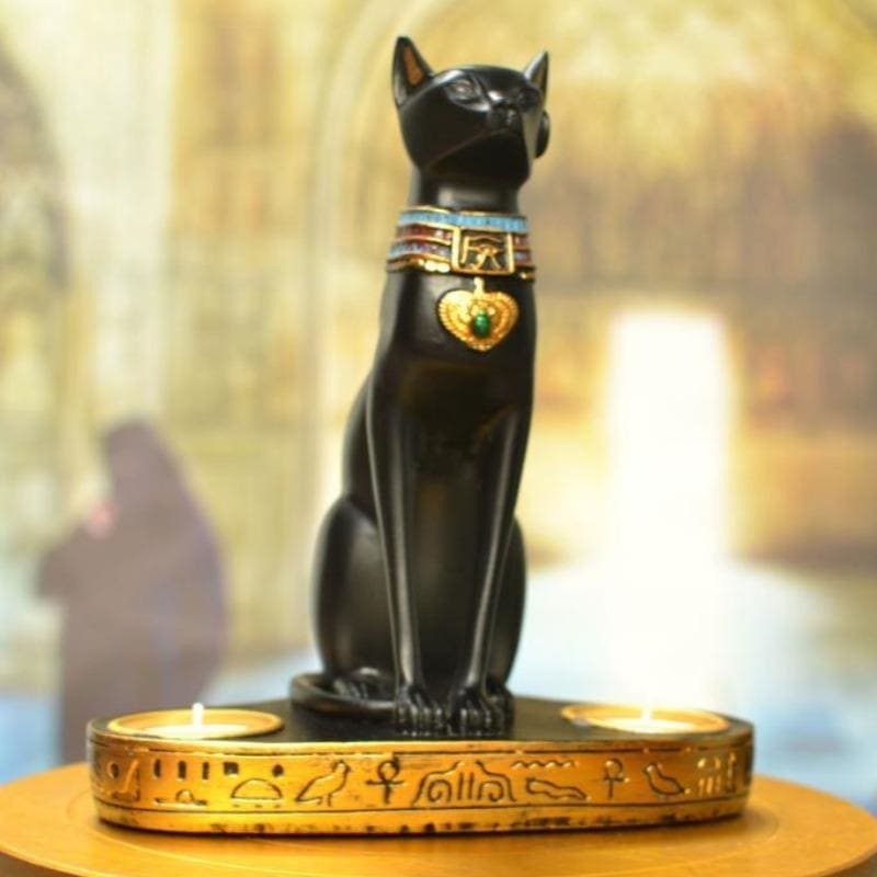 Ancient Egyptian Black Cat Candle Holder - Resin Statuette Decor-Candle Holder Statuette-L16cmxH20cm-3-Colydia