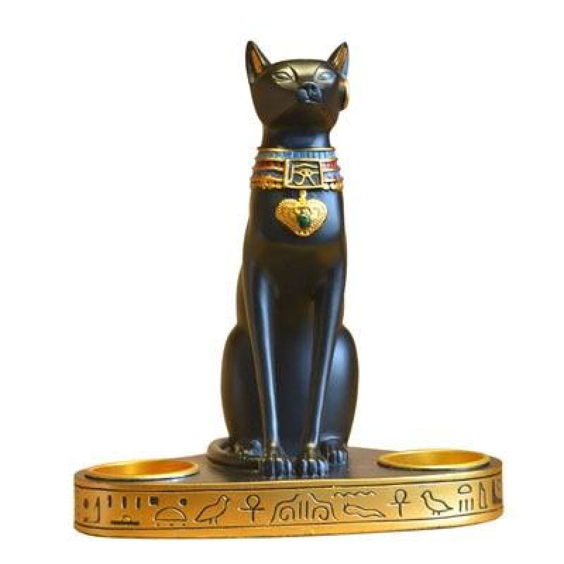 Ancient Egyptian Black Cat Candle Holder - Resin Statuette Decor-Candle Holder Statuette-L16cmxH20cm-5-Colydia