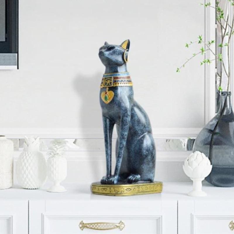 Hand-Painted Resin Egyptian Cat Statuette for Chic Interior Decor-Egyptian Cat Statuette-4-Colydia