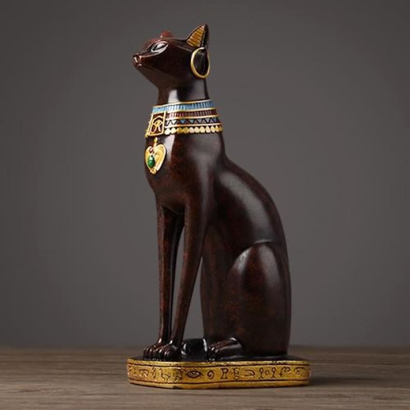 Hand-Painted Resin Egyptian Cat Statuette for Chic Interior Decor-Egyptian Cat Statuette-Brown-19x13x36.5cm-7-Colydia