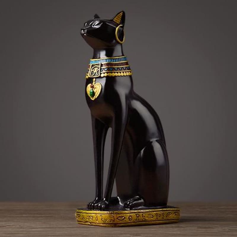 Hand-Painted Resin Egyptian Cat Statuette for Chic Interior Decor-Egyptian Cat Statuette-Black-19x13x36.5cm-6-Colydia