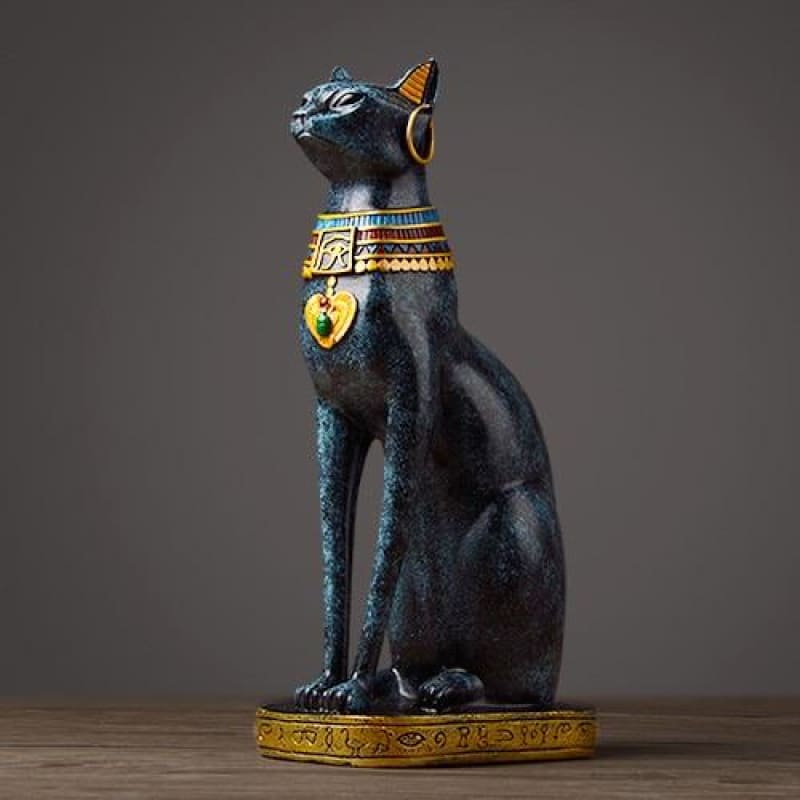 Hand-Painted Resin Egyptian Cat Statuette for Chic Interior Decor-Egyptian Cat Statuette-Blue-19x13x36.5cm-8-Colydia