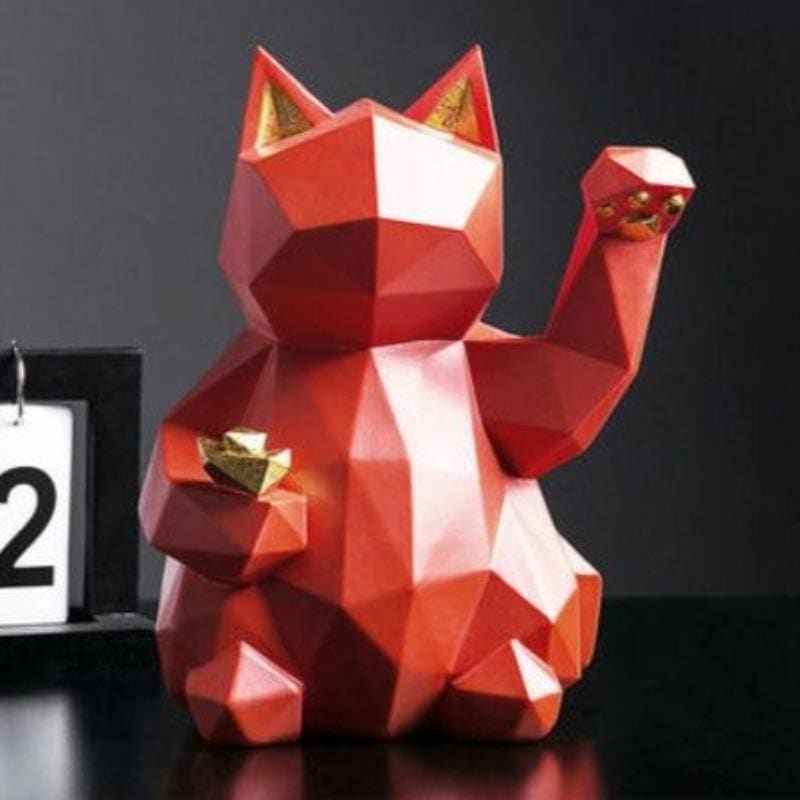 Modern Geometric Cat Figurine - Resin, Sturdy Decor & Gift Idea-Decorative Figurine-Red-3-Colydia