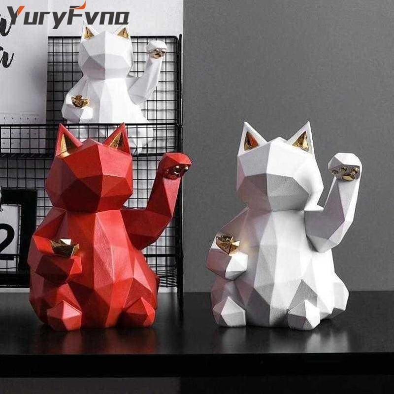 Modern Geometric Cat Figurine - Resin, Sturdy Decor & Gift Idea-Decorative Figurine-2-Colydia