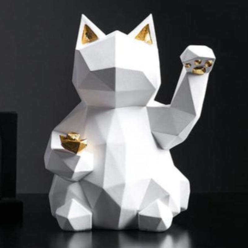 Modern Geometric Cat Figurine - Resin, Sturdy Decor & Gift Idea-Decorative Figurine-White-4-Colydia