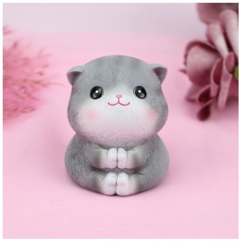 Gray Kitten Statuette - Ultra-Realistic Resin Decor for Any Space-Cat Statuette-Meditation (60x50mm)-6-Colydia