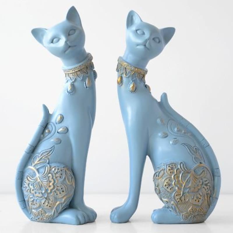 Blue & White Resin Cat Statues - Elegant Pair for Home Decor-Cat Statues-Sky Blue (the pair)-21x11x6.5cm-9-Colydia