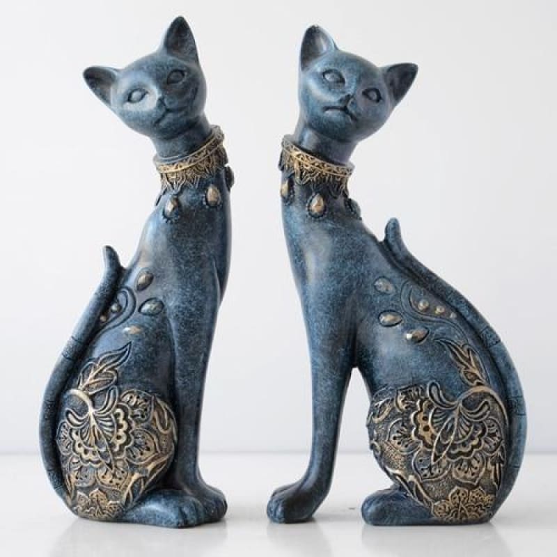 Blue & White Resin Cat Statues - Elegant Pair for Home Decor-Cat Statues-Blue (the pair)-21x11x6.5cm-7-Colydia