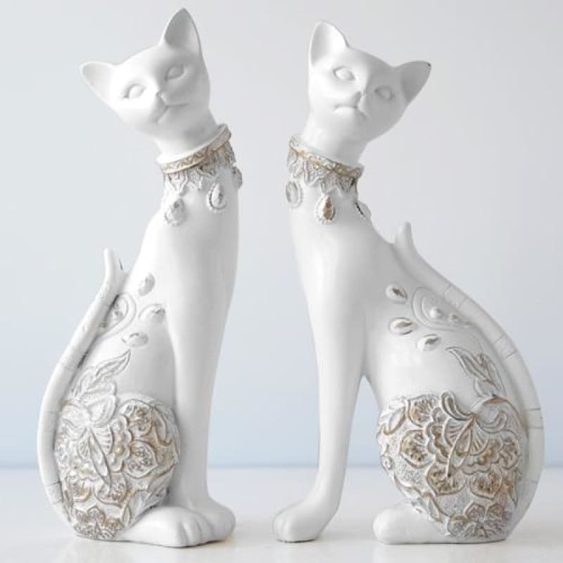 Blue & White Resin Cat Statues - Elegant Pair for Home Decor-Cat Statues-White (the pair)-21x11x6.5cm-8-Colydia