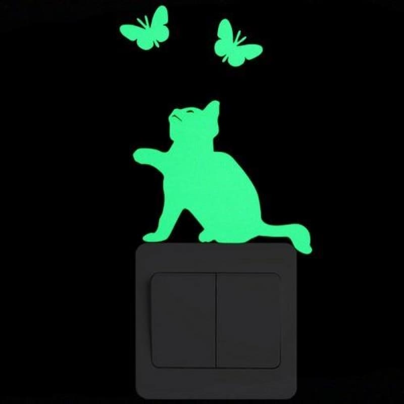 Glow-in-the-Dark Cat Wall Stickers – Easy Peel, Playful Decor-Wall Decals-Butterfly Cat (10x10cm)-3-Colydia