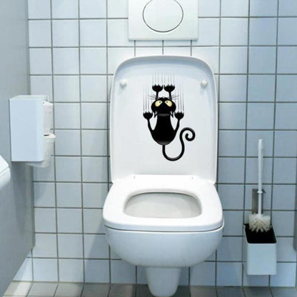 3D Black Cat Toilet Sticker - Easy Peel PVC Vinyl Decor 17.5x24.5cm-Wall Decal-4-Colydia