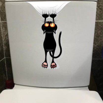 3D Black Cat Toilet Sticker - Easy Peel PVC Vinyl Decor 17.5x24.5cm-Wall Decal-1-Colydia