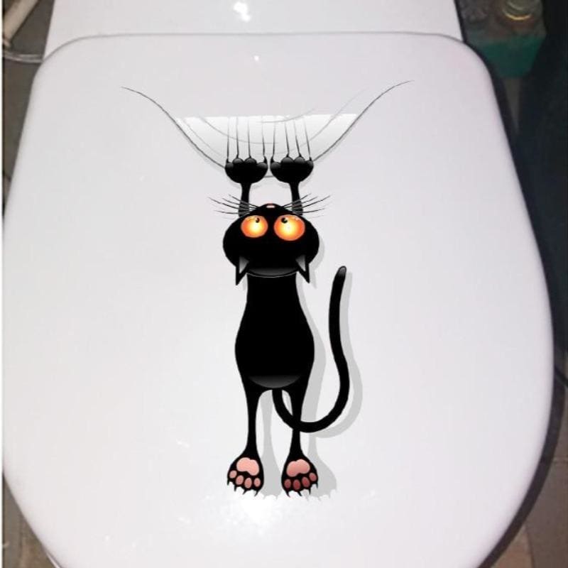 3D Black Cat Toilet Sticker - Easy Peel PVC Vinyl Decor 17.5x24.5cm-Wall Decal-2-Colydia