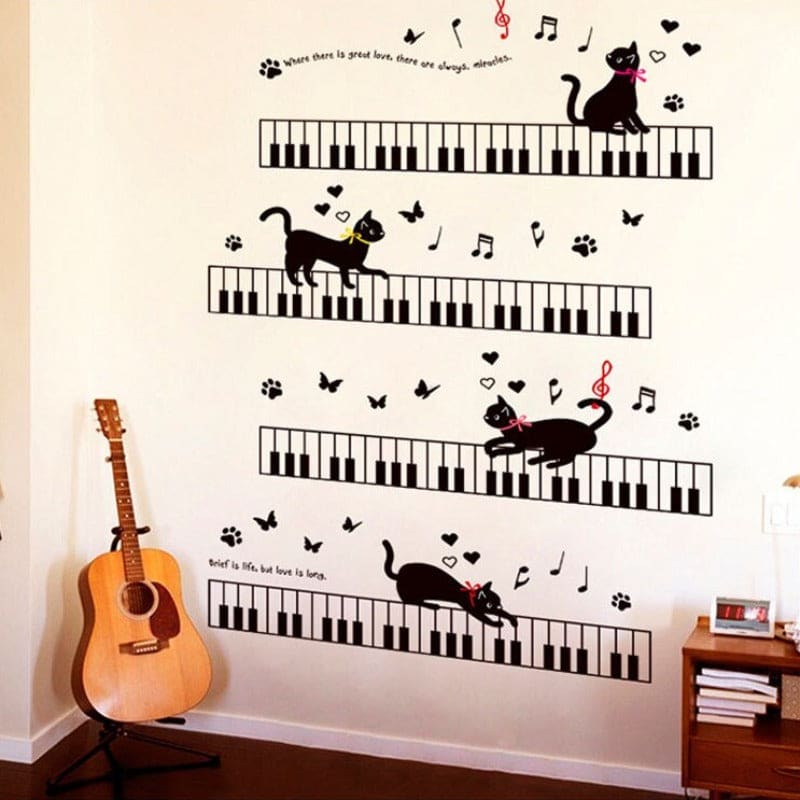 Cat on Piano Sheet Music Wall Sticker - Musical Home Decor-Wall Sticker-4-Colydia