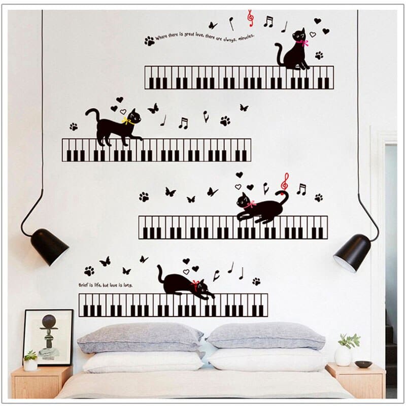 Cat on Piano Sheet Music Wall Sticker - Musical Home Decor-Wall Sticker-2-Colydia