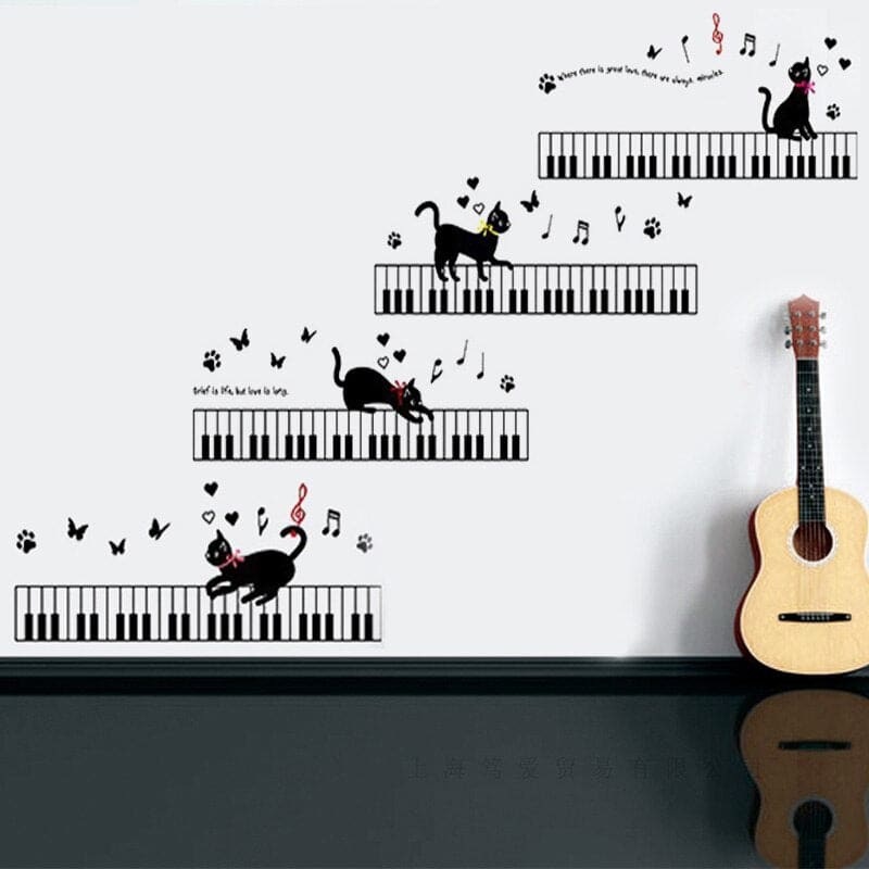 Cat on Piano Sheet Music Wall Sticker - Musical Home Decor-Wall Sticker-1-Colydia