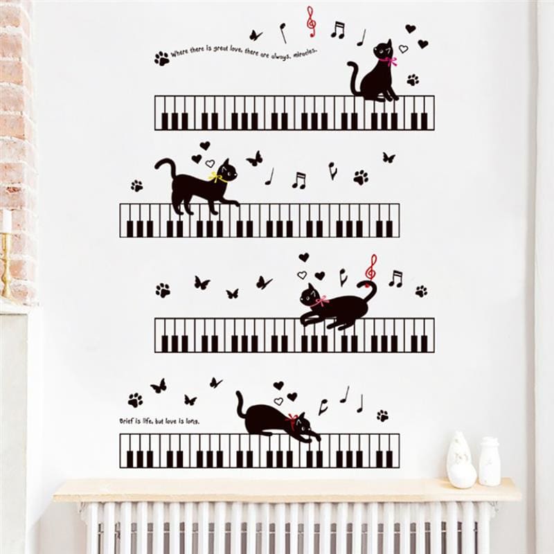 Cat on Piano Sheet Music Wall Sticker - Musical Home Decor-Wall Sticker-3-Colydia