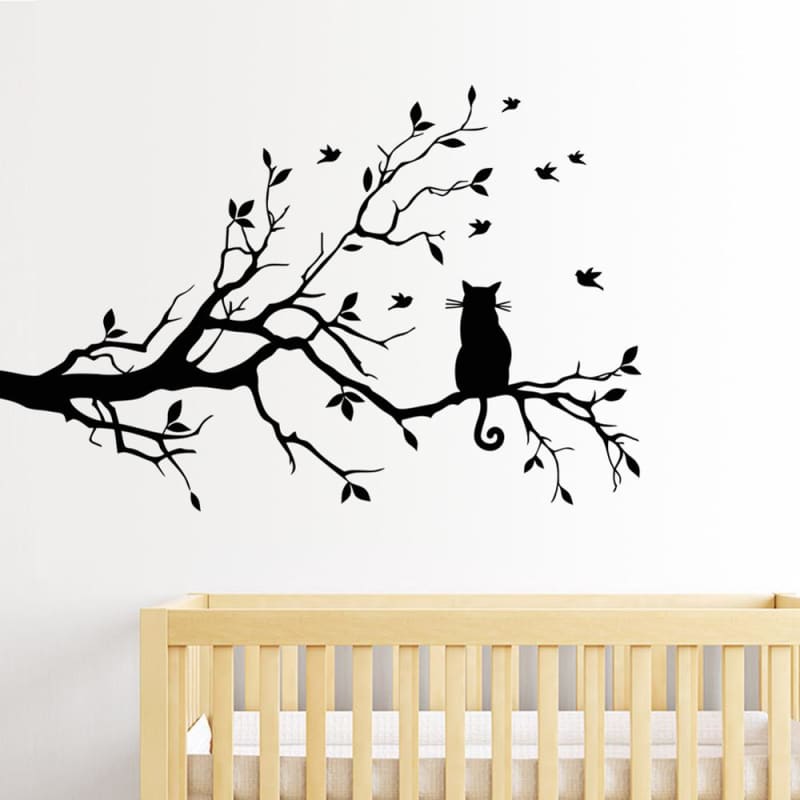 Cat on Branch Vinyl Wall Sticker – Stylish & Relaxing Decor-Vinyl Wall Sticker-6-Colydia