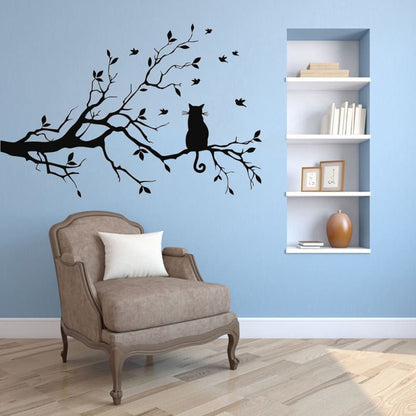 Cat on Branch Vinyl Wall Sticker – Stylish & Relaxing Decor-Vinyl Wall Sticker-1-Colydia