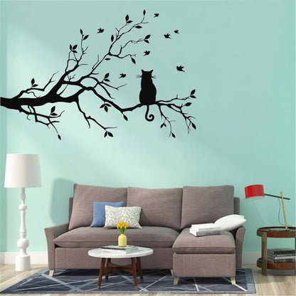 Cat on Branch Vinyl Wall Sticker – Stylish & Relaxing Decor-Vinyl Wall Sticker-2-Colydia