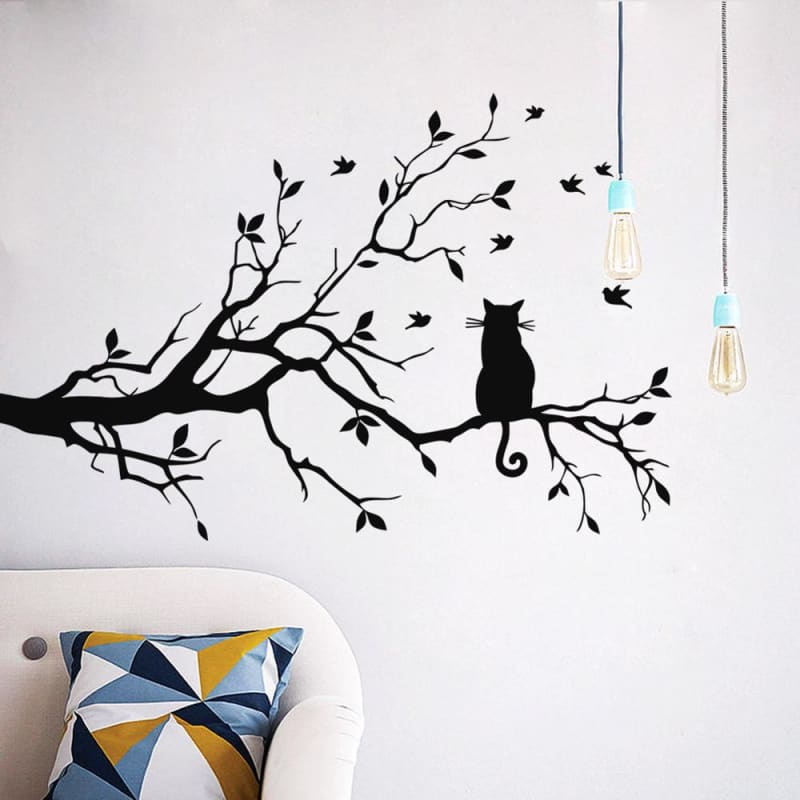 Cat on Branch Vinyl Wall Sticker – Stylish & Relaxing Decor-Vinyl Wall Sticker-7-Colydia