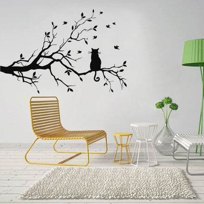 Cat on Branch Vinyl Wall Sticker – Stylish & Relaxing Decor-Vinyl Wall Sticker-3-Colydia