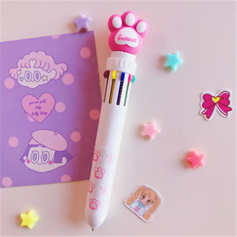 10-Color Cat Paw Pen for Sketching, Writing, Fun Office Supplies-Multicolor Ink Pen-10 Color Pen-1-Colydia